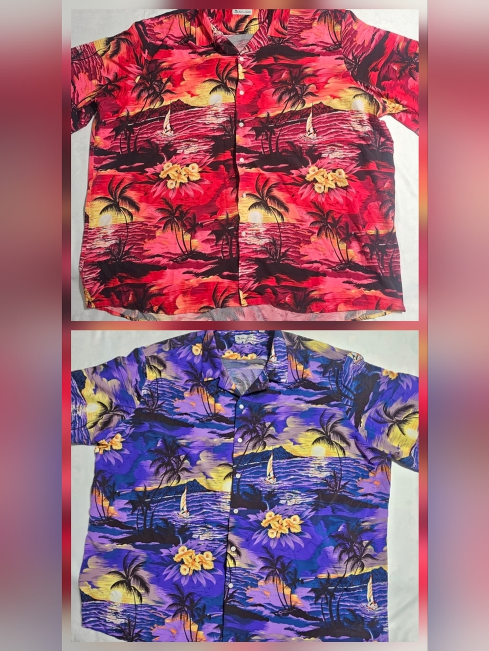 Bundled Two-Pack Casual Hawaiian Button-Down Shirts - Purple & Red